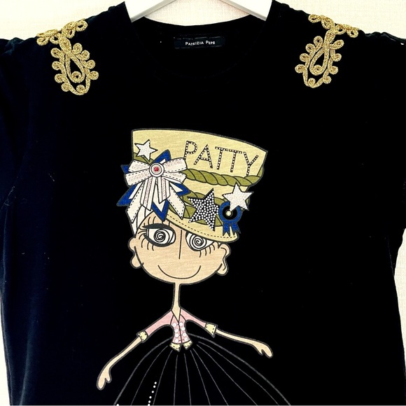 Patrizia Pepe Designer Tee, “PATTY”. Black with Playful Cartoon Image & … - Picture 2 of 9